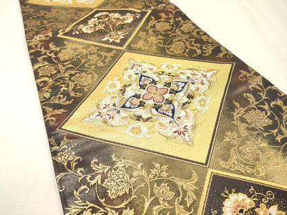 平和屋着物▼六通柄袋帯　縞大菱華文　金糸　引箔　正絹　逸品　未使用　DABI7483fe