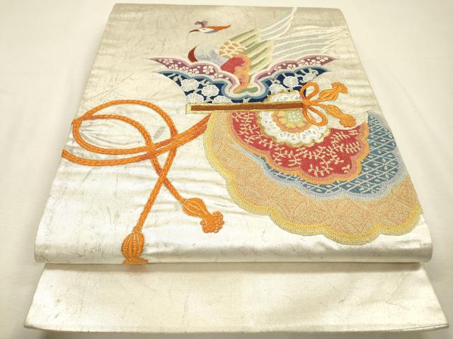 平和屋着物▼中国三大刺繍　相良刺繍　総刺繍　太鼓柄袋帯　花鳥文　金銀糸　正絹　逸品　DABI7496fe