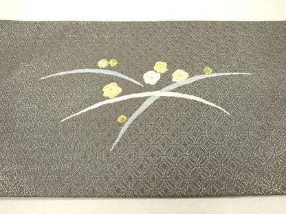 平和屋着物▼九寸名古屋帯　総刺繍　扇面花文　金糸　正絹　逸品　DABI7497fe