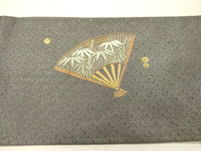 平和屋着物▼九寸名古屋帯　総刺繍　扇面花文　金糸　正絹　逸品　DABI7497fe