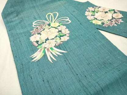 平和屋着物▼九寸名古屋帯　紬地　総刺繍　花丸文　金糸　正絹　逸品　DABI7498fe