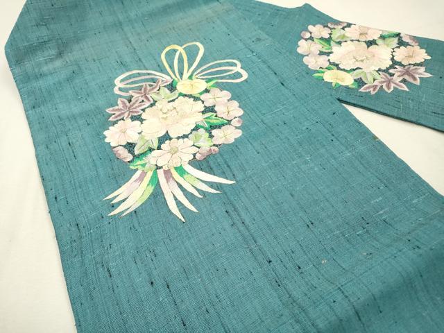 平和屋着物▼九寸名古屋帯　紬地　総刺繍　花丸文　金糸　正絹　逸品　DABI7498fe