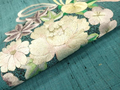 平和屋着物▼九寸名古屋帯　紬地　総刺繍　花丸文　金糸　正絹　逸品　DABI7498fe