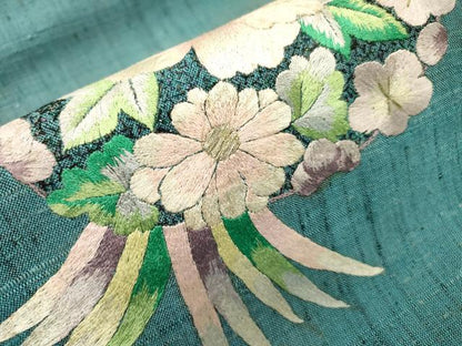 平和屋着物▼九寸名古屋帯　紬地　総刺繍　花丸文　金糸　正絹　逸品　DABI7498fe