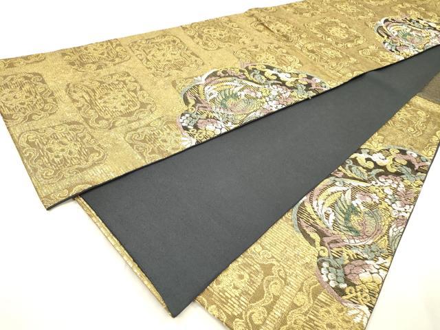 平和屋着物▼六通柄袋帯　花鳥唐草文　ら金　正絹　逸品　DABI7505fe