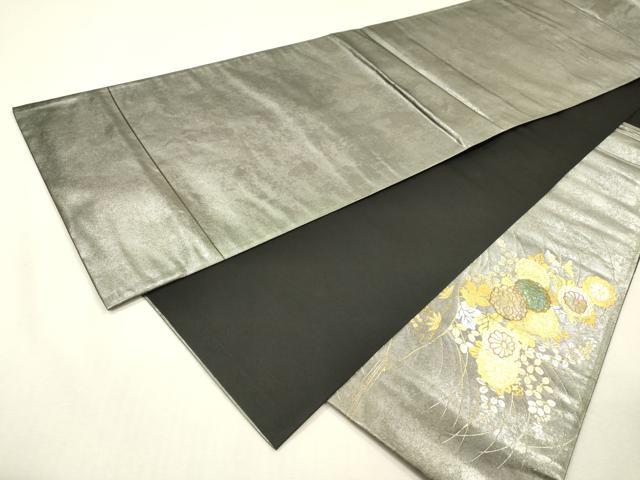 平和屋着物▼太鼓柄袋帯　螺鈿　菊　金銀彩　引箔　正絹　逸品　DABI7533fe