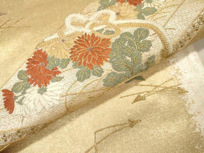 平和屋着物▼太鼓柄袋帯　総刺繍　文箱付近文　金彩　引箔　正絹　逸品　DABI7551fe