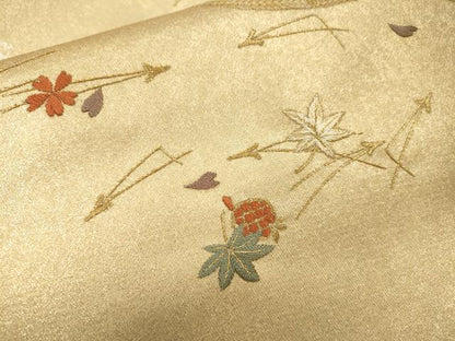 平和屋着物▼太鼓柄袋帯　総刺繍　文箱付近文　金彩　引箔　正絹　逸品　DABI7551fe