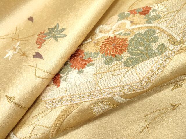 平和屋着物▼太鼓柄袋帯　総刺繍　文箱付近文　金彩　引箔　正絹　逸品　DABI7551fe