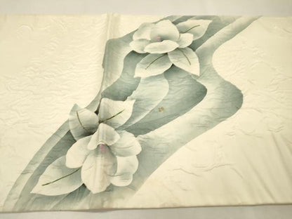 平和屋着物▼染色作家　小溝一夫　太鼓柄袋帯　ふくれ織　草花　正絹　逸品　DABI7568fe