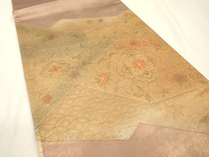 平和屋着物▼中国三大刺繍　スワトウ刺繍　汕頭刺繍　総刺繍　太鼓柄袋帯　切嵌正倉院花文　金彩　引箔　正絹　逸品　DABI7584fe