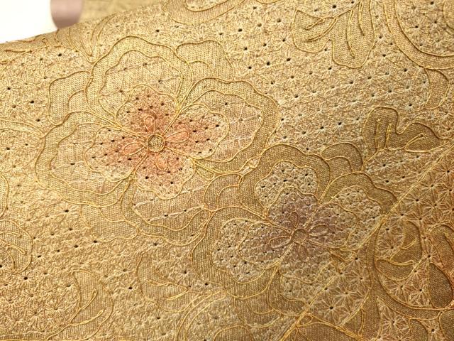 平和屋着物▼中国三大刺繍　スワトウ刺繍　汕頭刺繍　総刺繍　太鼓柄袋帯　切嵌正倉院花文　金彩　引箔　正絹　逸品　DABI7584fe