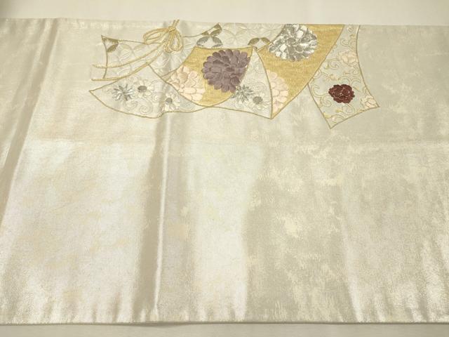平和屋着物▼太鼓柄袋帯　総刺繍　几帳吉祥花文　金銀糸　正絹　逸品　DABI7585fe