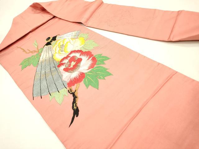 平和屋着物▼アンティーク　大正ロマン　九寸名古屋帯　総手刺繍　枝花　金銀糸　正絹　逸品　DABI7607fe