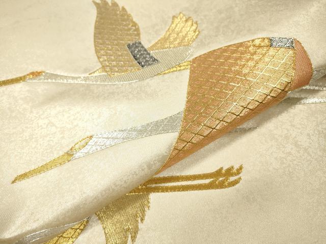 平和屋着物▼太鼓柄袋帯　駒刺繍　飛鶴文　金銀糸　正絹　逸品　DABI7611fe
