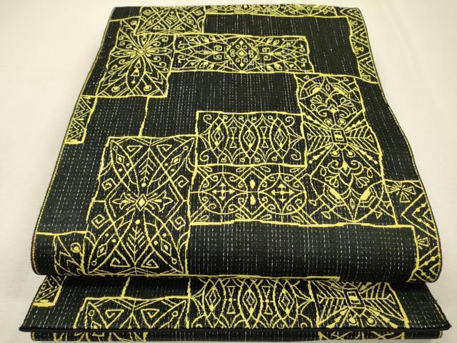 平和屋着物▼両面　六通柄袋帯　舞花　黒地　金糸　正絹　逸品　DABI7613fe