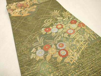 平和屋着物▼六通柄袋帯　菊　金銀糸　正絹　逸品　DABI7618fe