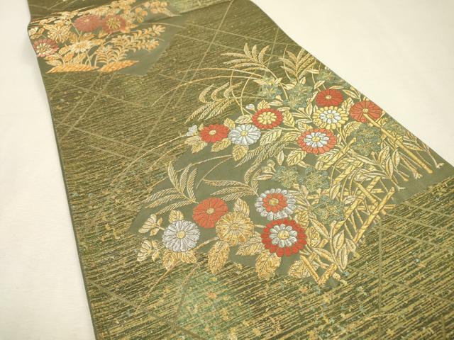 平和屋着物▼六通柄袋帯　菊　金銀糸　正絹　逸品　DABI7618fe