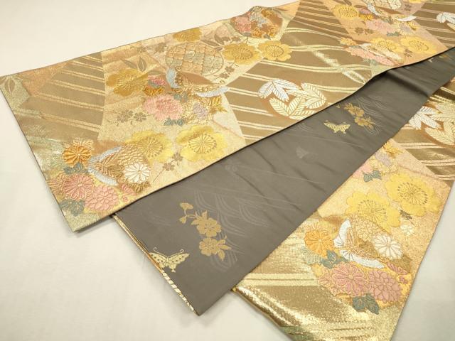 平和屋着物▼全通柄袋帯　舞蝶花丸文　金銀糸　正絹　逸品　DABI7622fe