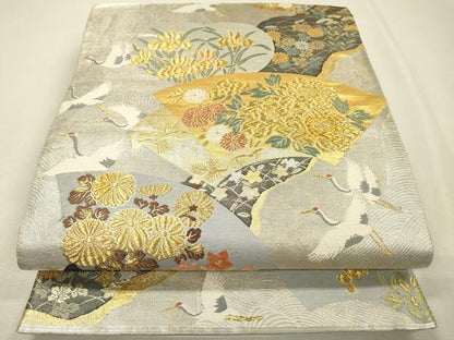 平和屋着物▼六通柄袋帯　清流仙花扇文　金銀糸　正絹　逸品　DABI7627fe