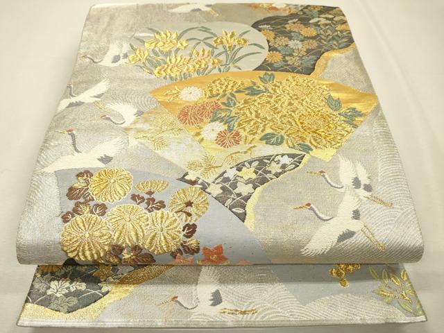 平和屋着物▼六通柄袋帯　清流仙花扇文　金銀糸　正絹　逸品　DABI7627fe