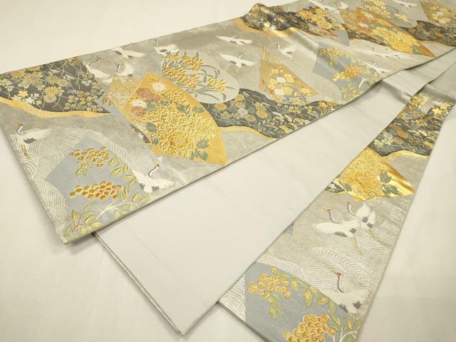 平和屋着物▼六通柄袋帯　清流仙花扇文　金銀糸　正絹　逸品　DABI7627fe