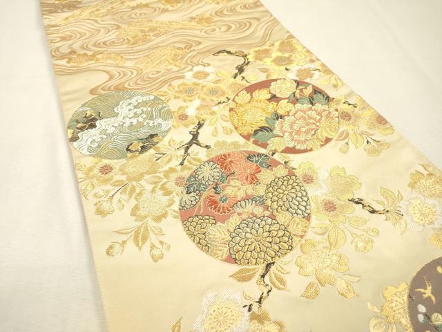 平和屋着物▼六通柄袋帯　枝桜花丸文　金銀糸　正絹　逸品　DABI7632fe