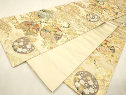 平和屋着物▼六通柄袋帯　枝桜花丸文　金銀糸　正絹　逸品　DABI7632fe