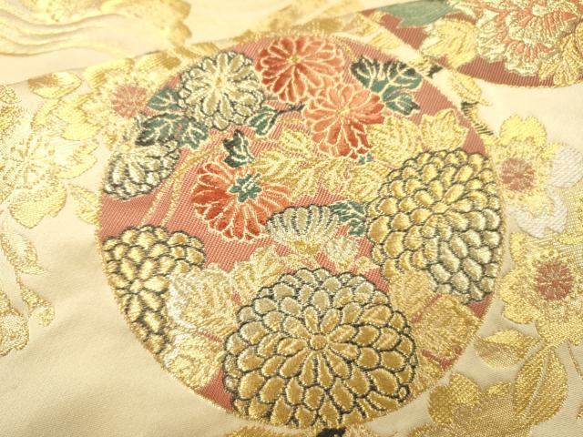 平和屋着物▼六通柄袋帯　枝桜花丸文　金銀糸　正絹　逸品　DABI7632fe