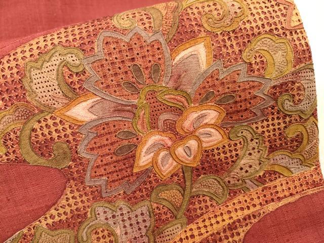 平和屋着物●中国三大刺繍　スワトウ刺繍　汕頭刺繍　相良刺繍　総刺繍　太鼓柄袋帯　紬地　更紗花唐草文　正絹　逸品　DABI7635fe