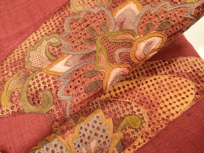 平和屋着物●中国三大刺繍　スワトウ刺繍　汕頭刺繍　相良刺繍　総刺繍　太鼓柄袋帯　紬地　更紗花唐草文　正絹　逸品　DABI7635fe