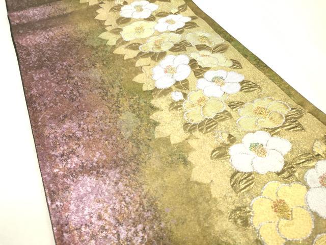 平和屋着物▼六通柄袋帯　椿文　金銀糸　引箔　正絹　逸品　DABI7643fe