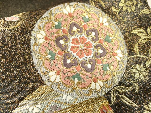 平和屋着物▼九寸開き名古屋帯　唐織　正倉院花鳥丸文　金糸　引箔　正絹　逸品　DABI7644fe
