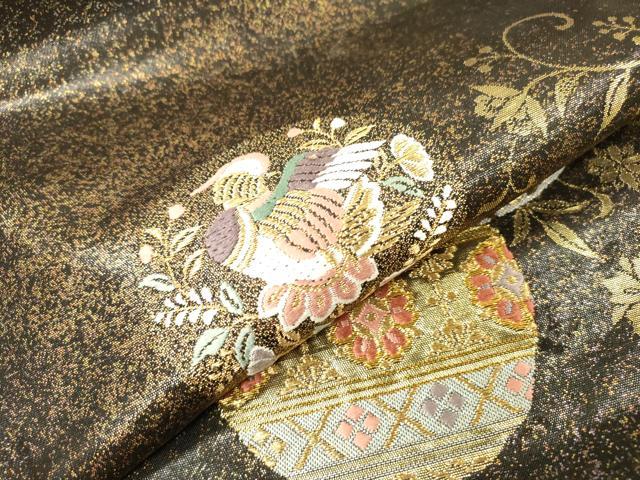 平和屋着物▼九寸開き名古屋帯　唐織　正倉院花鳥丸文　金糸　引箔　正絹　逸品　DABI7644fe