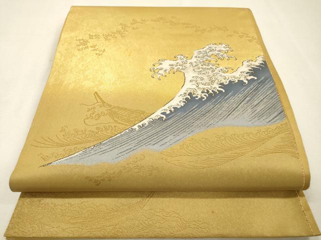 平和屋着物▼西陣 京の名門 じゅらく謹製 太鼓柄袋帯 ボストン美術館コレクション 甦った北斎模様 金糸 引箔 正絹 逸品 DABI7647fe