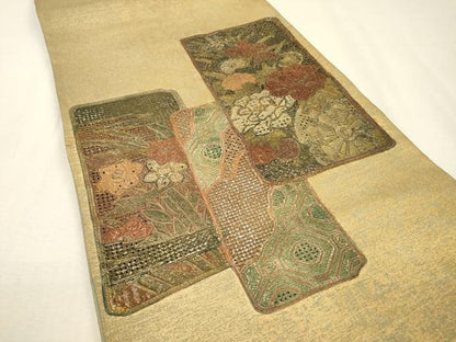 平和屋着物▼中国三大刺繍　スワトウ刺繍　汕頭刺繍　相良刺繍　総刺繍　太鼓柄袋帯　短冊花車文　金彩　正絹　逸品　DABI7652fe