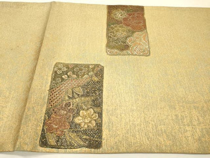 平和屋着物▼中国三大刺繍　スワトウ刺繍　汕頭刺繍　相良刺繍　総刺繍　太鼓柄袋帯　短冊花車文　金彩　正絹　逸品　DABI7652fe