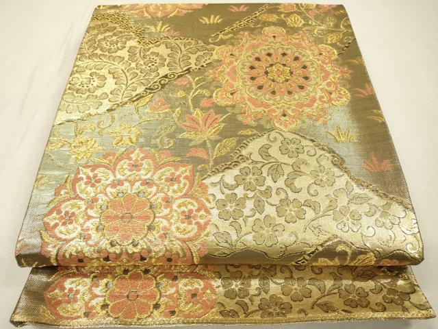 平和屋着物▼佐賀錦　六通柄袋帯　正倉院花唐草文　金糸　正絹　逸品　DABI7658fe