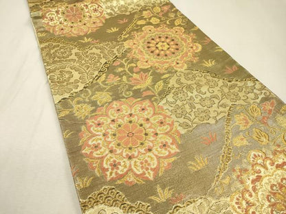 平和屋着物▼佐賀錦　六通柄袋帯　正倉院花唐草文　金糸　正絹　逸品　DABI7658fe
