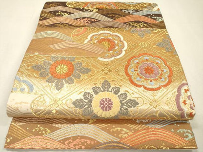 平和屋着物▼六通柄袋帯　唐織　正倉院流水花丸文　金銀糸　正絹　逸品　DABI7659fe