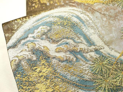 平和屋着物▼六通柄袋帯　立波松文　金銀糸　引箔　正絹　逸品　DABI7668fe