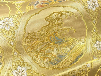 平和屋着物▼六通柄袋帯　唐織　二条城　天井飾文　金糸　引箔　正絹　逸品　DABI7673fe