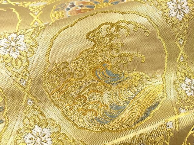 平和屋着物▼六通柄袋帯　唐織　二条城　天井飾文　金糸　引箔　正絹　逸品　DABI7673fe