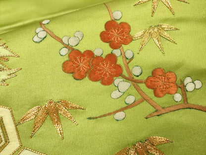 平和屋着物▼太鼓柄袋帯　駒刺繍　総刺繍　笹梅文　金糸　正絹　逸品　DABI7674fe