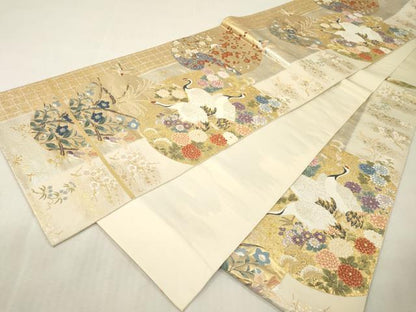 平和屋本店▼六通柄袋帯　唐織　丸紋寿鶴文　本金箔　正絹　逸品　DABI7681fe