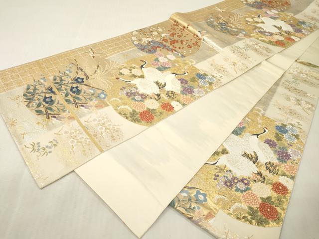 平和屋本店▼六通柄袋帯　唐織　丸紋寿鶴文　本金箔　正絹　逸品　DABI7681fe