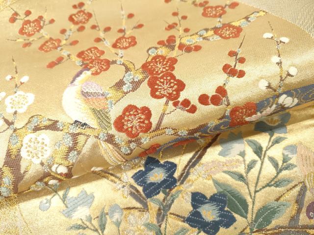 平和屋本店▼六通柄袋帯　唐織　丸紋寿鶴文　本金箔　正絹　逸品　DABI7681fe
