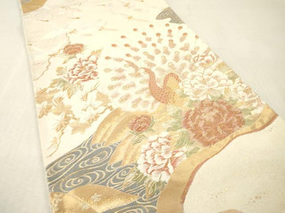 平和屋本店▼六通柄袋帯　唐織　飛鶴孔雀花文　純金　正絹　逸品　DABI7683fe