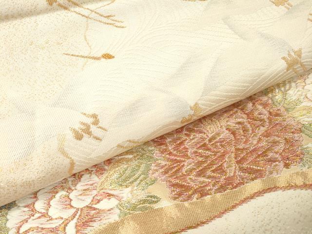 平和屋本店▼六通柄袋帯　唐織　飛鶴孔雀花文　純金　正絹　逸品　DABI7683fe