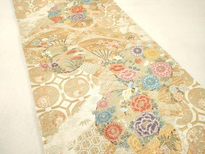 平和屋本店▼六通柄袋帯　唐織　花丸青海天井文　本金箔　正絹　逸品　未使用　DABI7686fe
